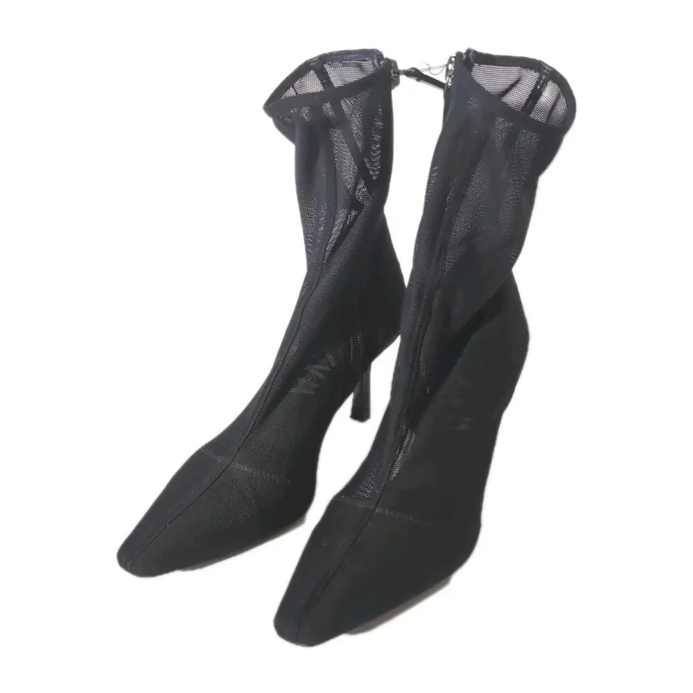 Zara Black Mesh Women's Stiletto Heels Size 8.5 With Zippers - Picture 9 of 11